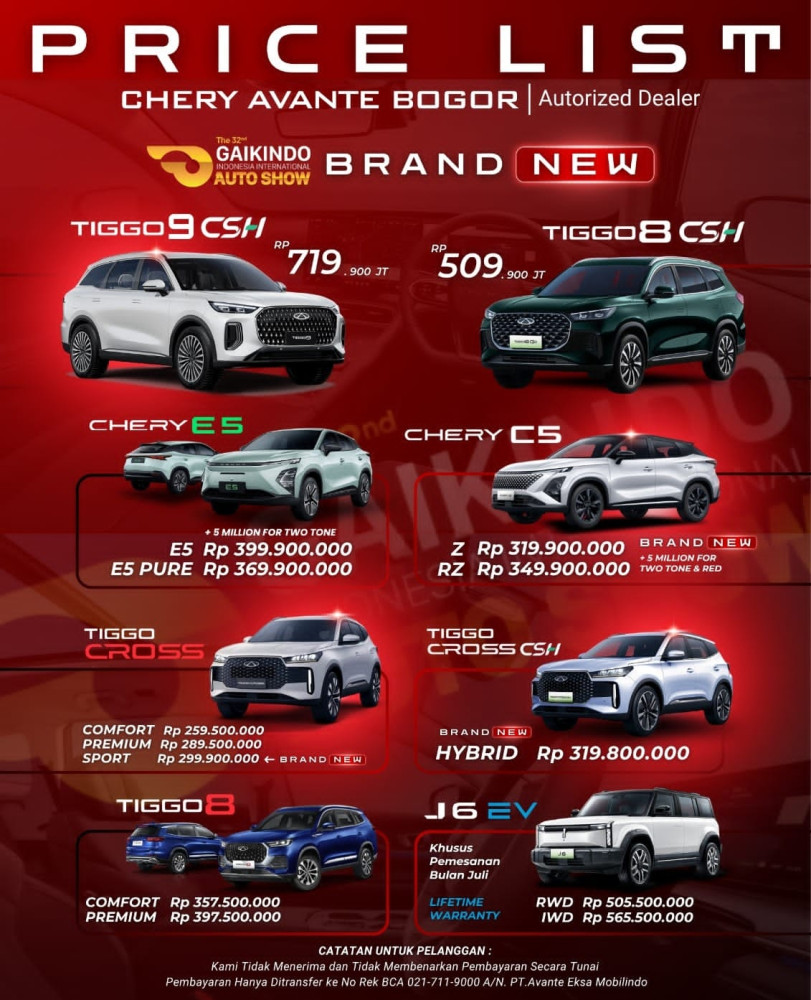 Pricelist Harga Chery cilodong 2025
